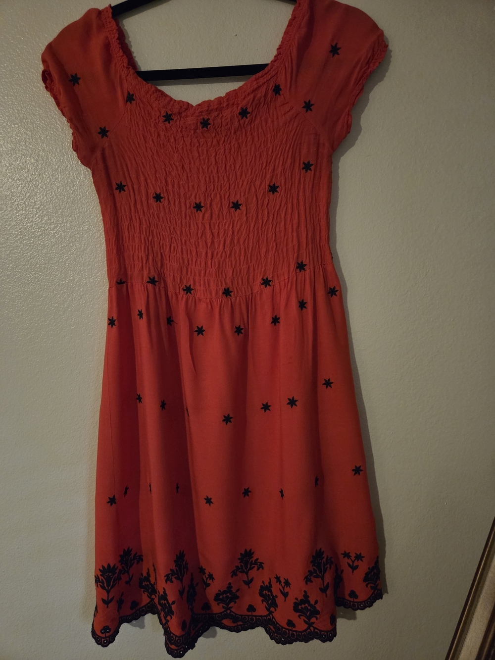 Love Tree Red Short Sleeve Star & Floral Embroidered Dress